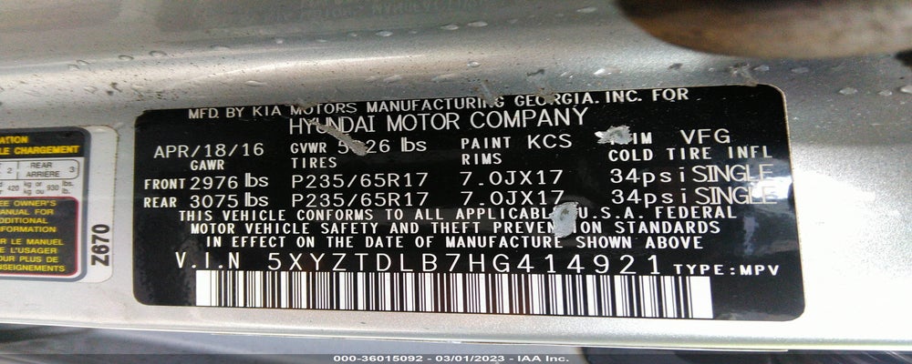 5XYZTDLB7HG414921 2017 HYUNDAI SANTA FE SPORT photo no. 9