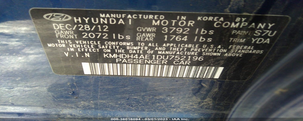 KMHDH4AE1DU752196 2013 HYUNDAI ELANTRA photo no. 9