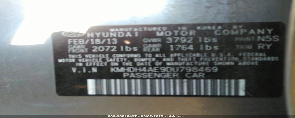 KMHDH4AE9DU798469 2013 HYUNDAI ELANTRA photo no. 9