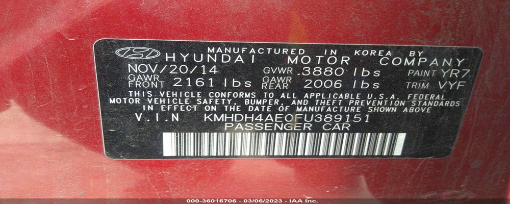 KMHDH4AE0FU389151 2015 HYUNDAI ELANTRA photo no. 9