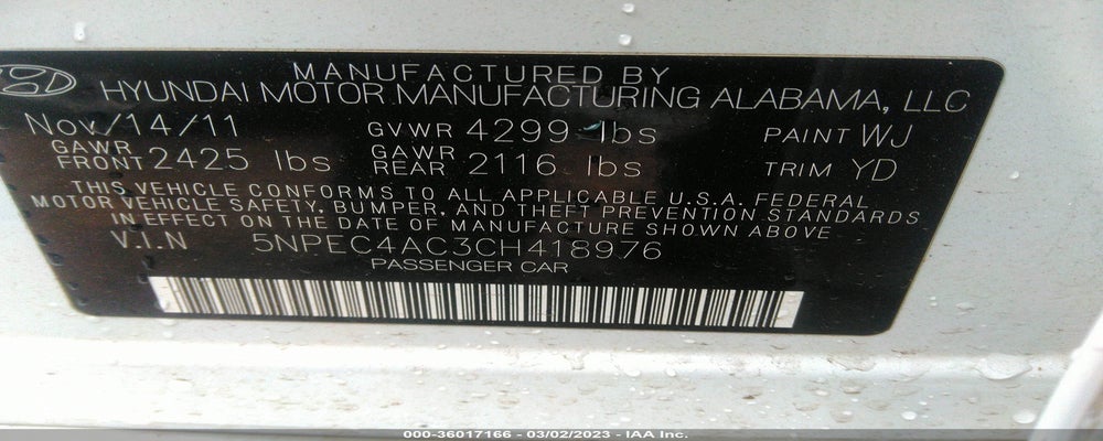 5NPEC4AC3CH418976 2012 HYUNDAI SONATA photo no. 9