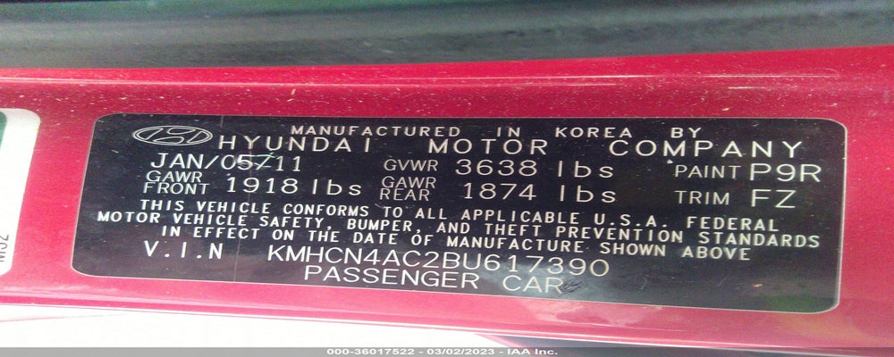KMHCN4AC2BU617390 2011 HYUNDAI ACCENT photo no. 9