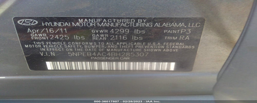 5NPEB4AC4BH285307 2011 HYUNDAI SONATA photo no. 9