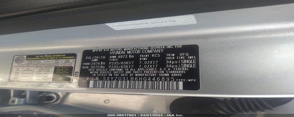 5XYZU3LB6HG446895 2017 HYUNDAI SANTA FE SPORT photo no. 9