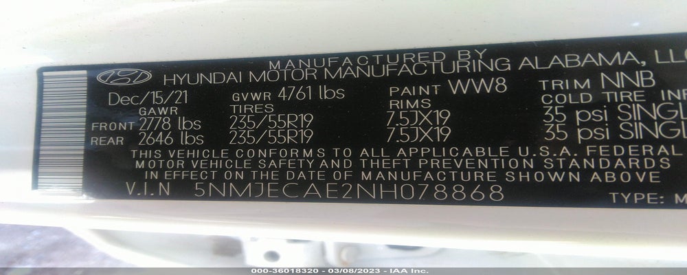 5NMJECAE2NH078868 2022 HYUNDAI TUCSON photo no. 9