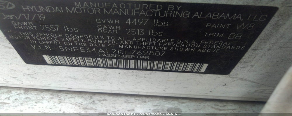 5NPE34AF2KH769807 2019 HYUNDAI SONATA photo no. 9