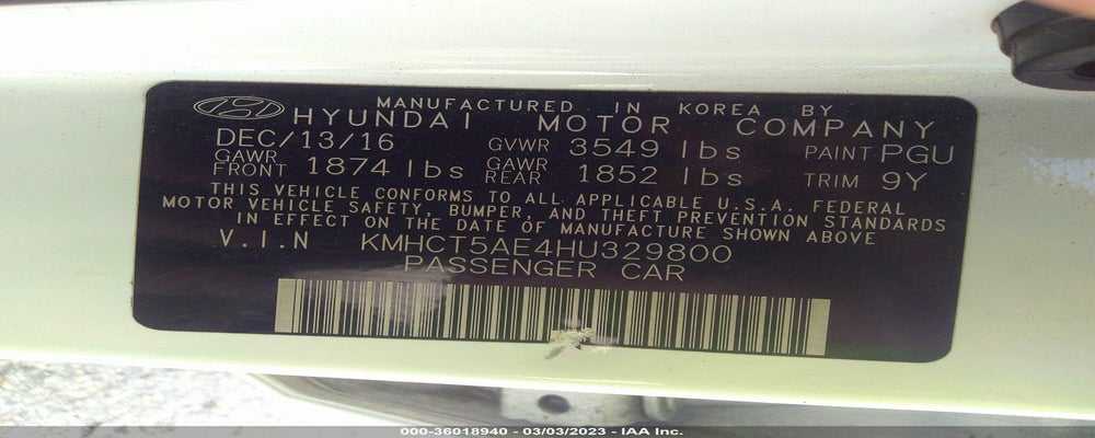 KMHCT5AE4HU329800 2017 HYUNDAI ACCENT photo no. 9