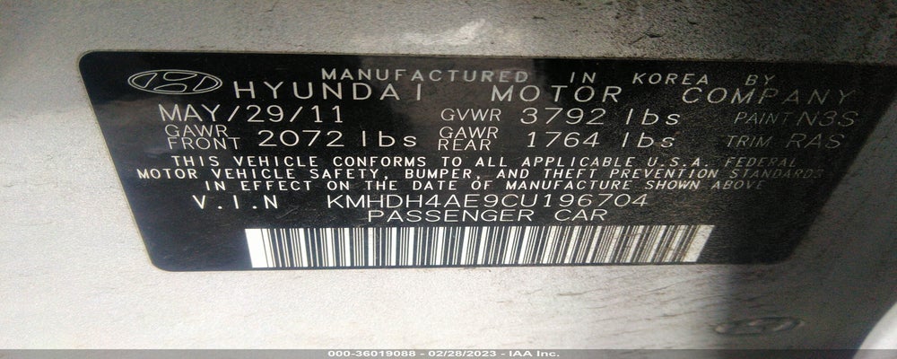 KMHDH4AE9CU196704 2012 HYUNDAI ELANTRA photo no. 9
