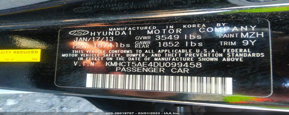 KMHCT5AE4DU099458 2013 HYUNDAI ACCENT photo no. 9