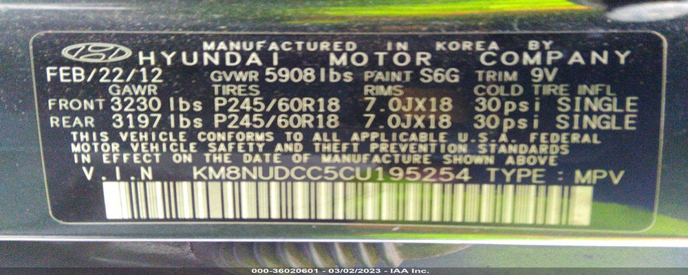 KM8NUDCC5CU195254 2012 HYUNDAI VERACRUZ photo no. 9