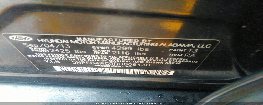 5NPEB4AC9DH806430 2013 HYUNDAI SONATA photo no. 9