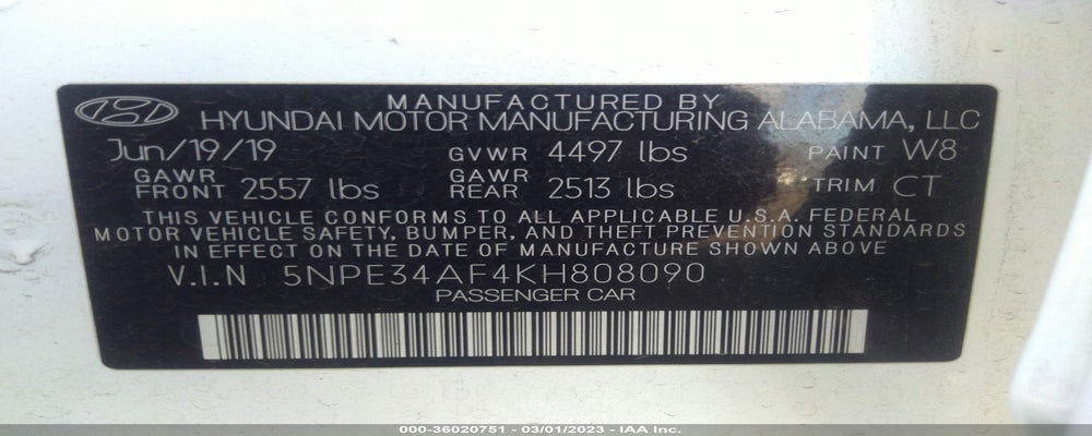 5NPE34AF4KH808090 2019 HYUNDAI SONATA photo no. 9