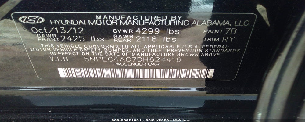 5NPEC4AC7DH624416 2013 HYUNDAI SONATA photo no. 9