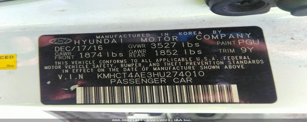 KMHCT4AE3HU274010 2017 HYUNDAI ACCENT photo no. 9