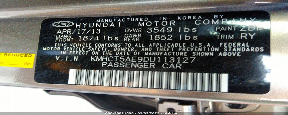 KMHCT5AE9DU113127 2013 HYUNDAI ACCENT photo no. 9