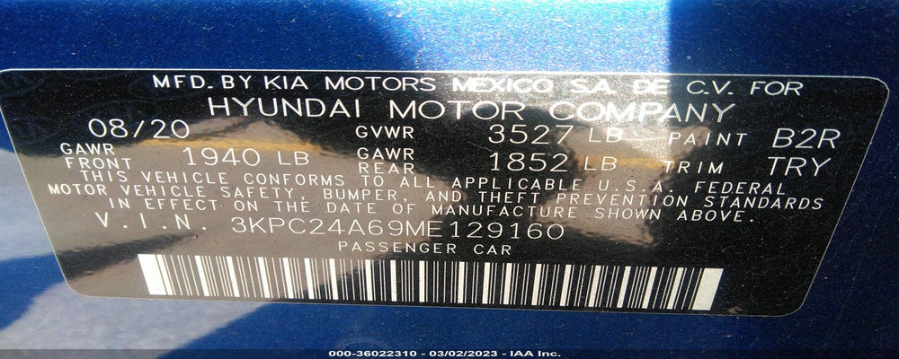 3KPC24A69ME129160 2021 HYUNDAI ACCENT photo no. 9