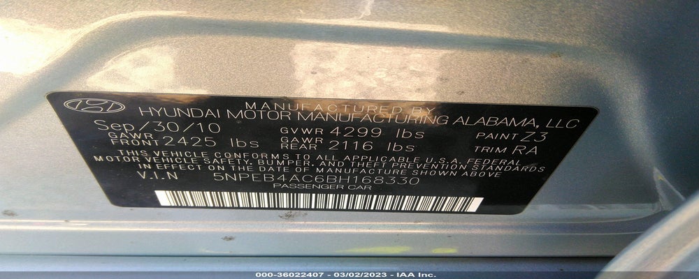 5NPEB4AC6BH168330 2011 HYUNDAI SONATA photo no. 9