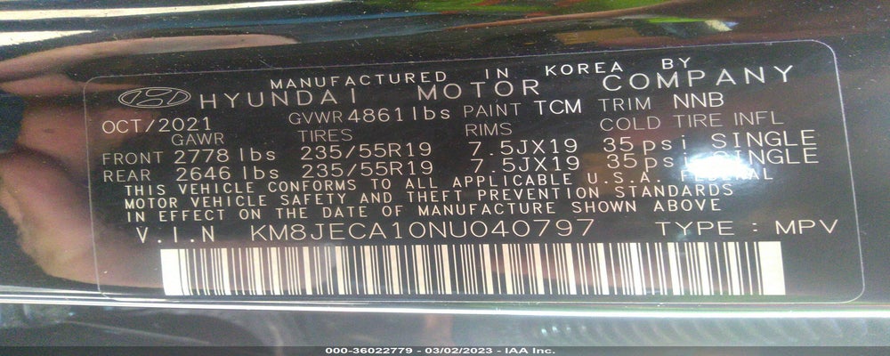 KM8JECA10NU040797 2022 HYUNDAI TUCSON photo no. 9