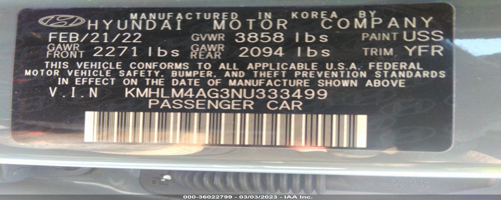 KMHLM4AG3NU333499 2022 HYUNDAI ELANTRA photo no. 9