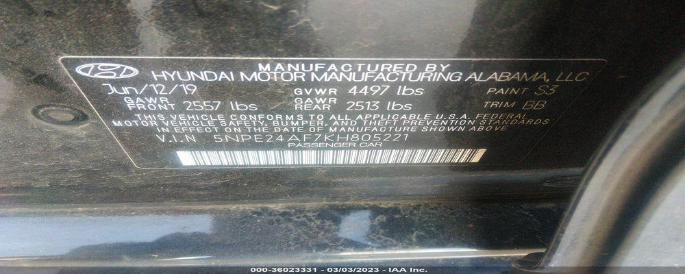 5NPE24AF7KH805221 2019 HYUNDAI SONATA photo no. 9