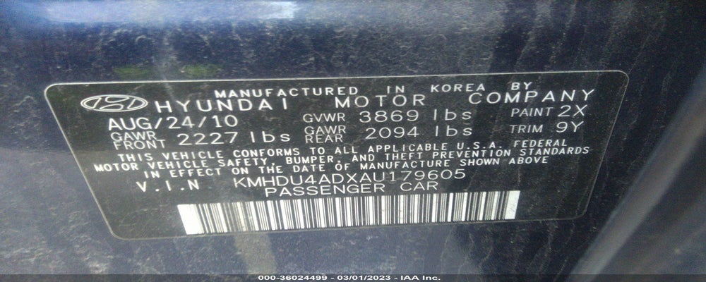 KMHDU4ADXAU179605 2010 HYUNDAI ELANTRA photo no. 9