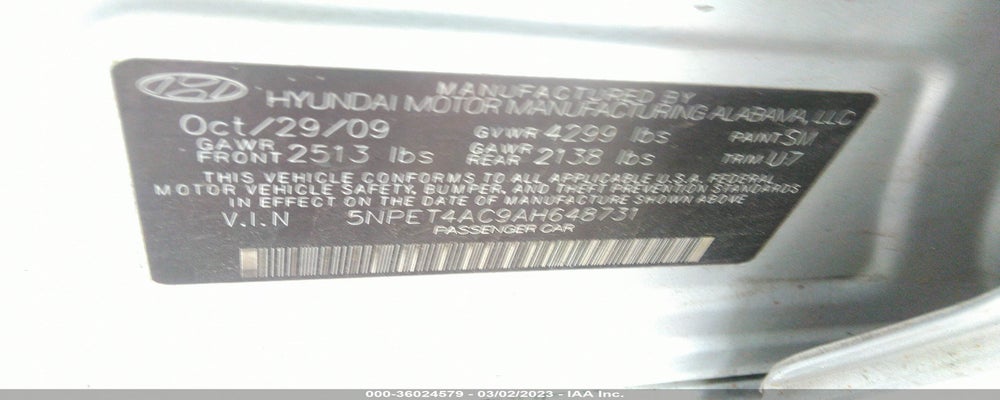 5NPET4AC9AH648731 2010 HYUNDAI SONATA photo no. 9