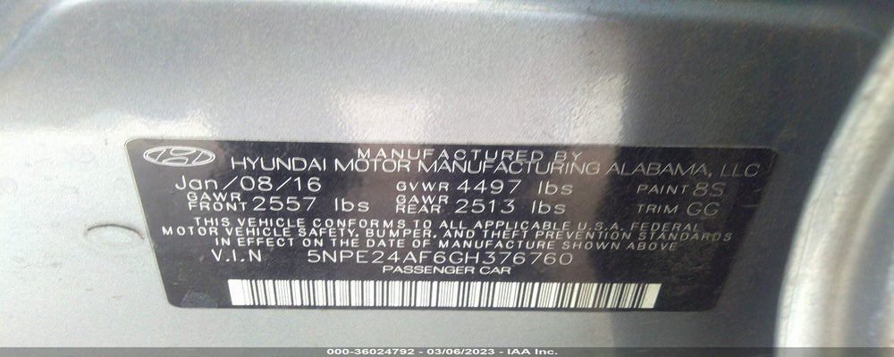 5NPE24AF6GH376760 2016 HYUNDAI SONATA photo no. 9
