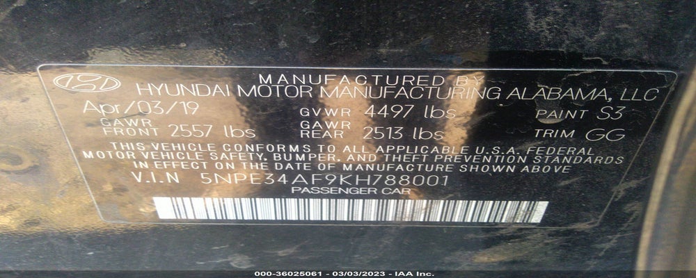5NPE34AF9KH788001 2019 HYUNDAI SONATA photo no. 9