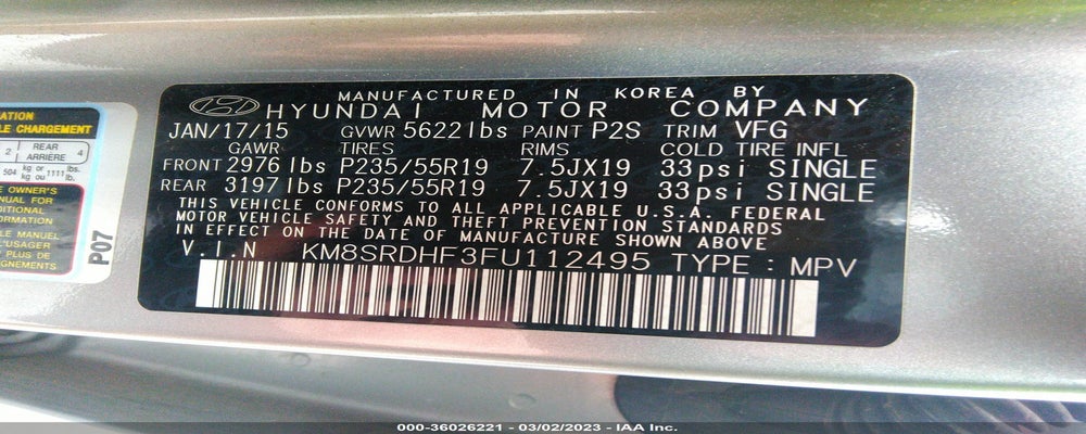 KM8SRDHF3FU112495 2015 HYUNDAI SANTA FE photo no. 9