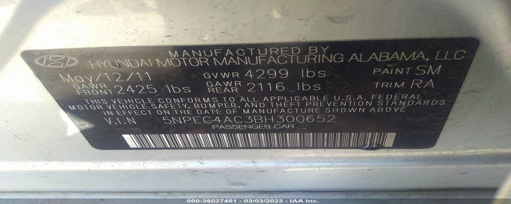 5NPEC4AC3BH300652 2011 HYUNDAI SONATA photo no. 9