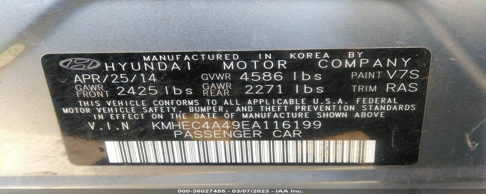 KMHEC4A49EA116199 2014 HYUNDAI SONATA HYBRID photo no. 9