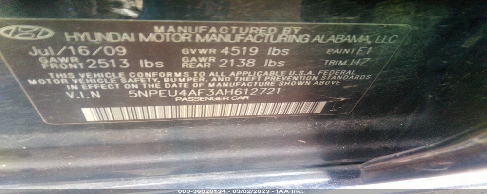 5NPEU4AF3AH612721 2010 HYUNDAI SONATA photo no. 9