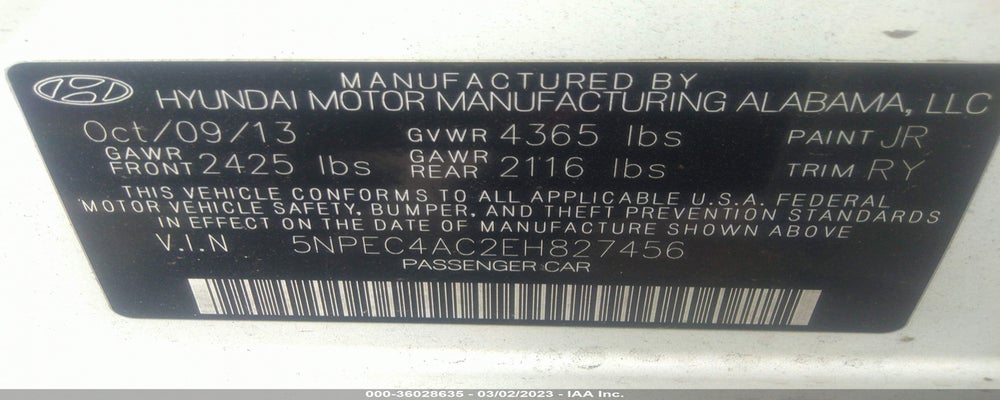 5NPEC4AC2EH827456 2014 HYUNDAI SONATA photo no. 9