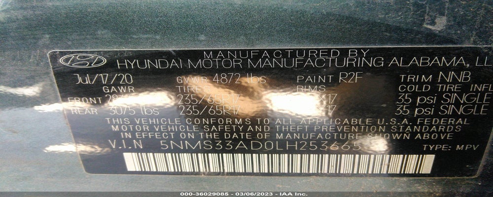 5NMS33AD0LH253665 2020 HYUNDAI SANTA FE photo no. 9