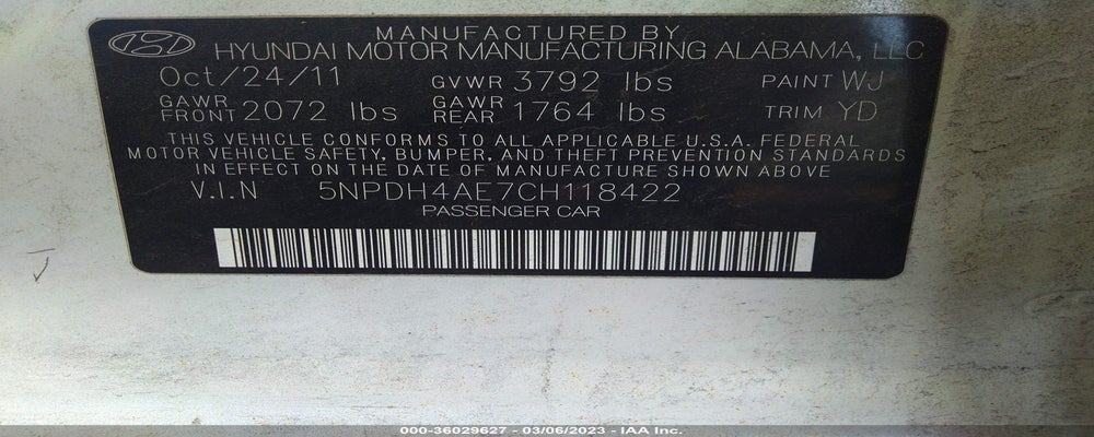 5NPDH4AE7CH118422 2012 HYUNDAI ELANTRA photo no. 9