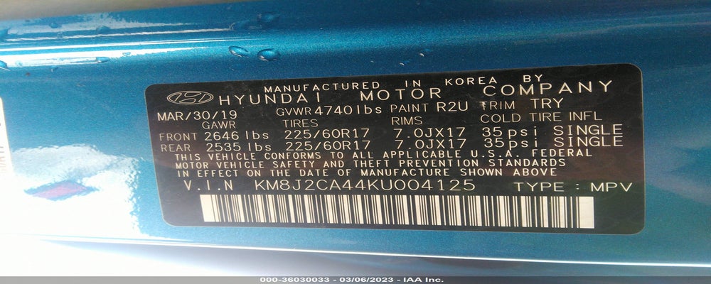 KM8J2CA44KU004125 2019 HYUNDAI TUCSON photo no. 9