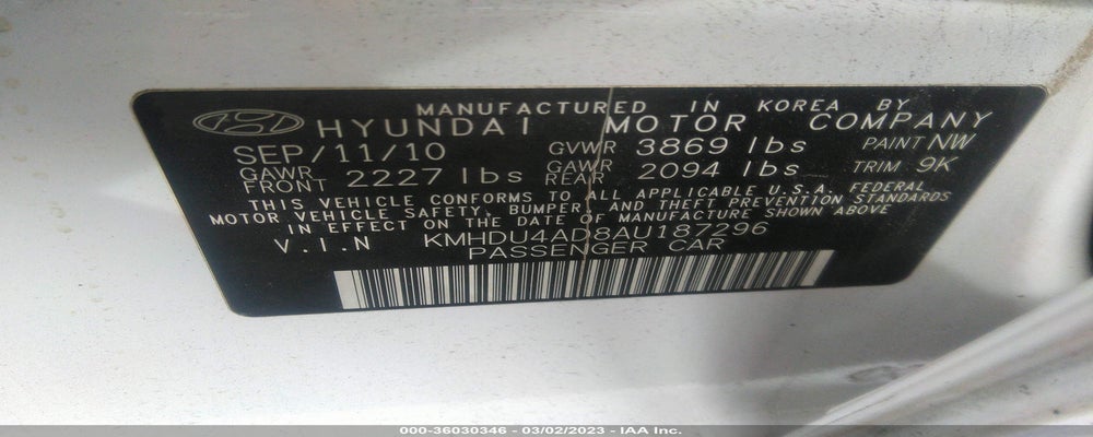 KMHDU4AD8AU187296 2010 HYUNDAI ELANTRA photo no. 9