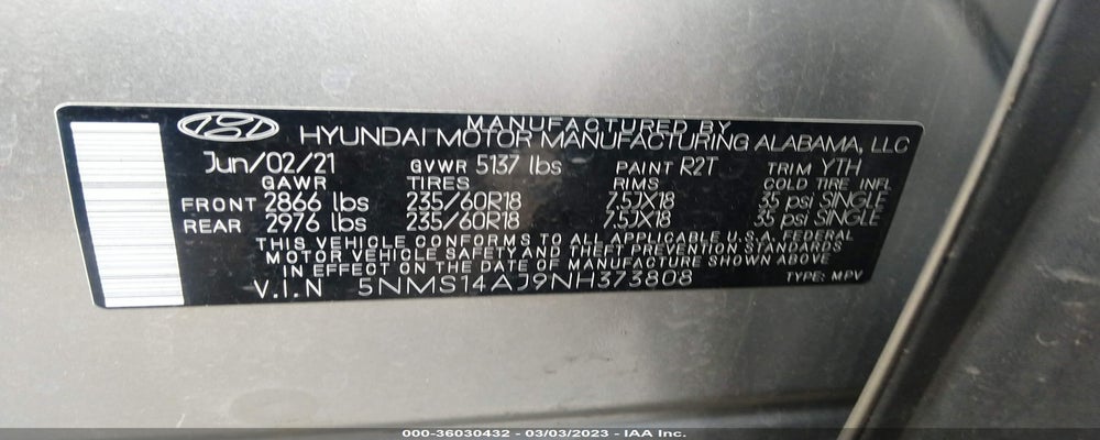 5NMS14AJ9NH373808 2022 HYUNDAI SANTA FE photo no. 9