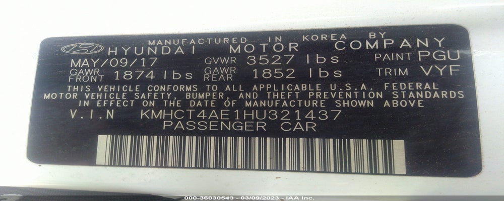 KMHCT4AE1HU321437 2017 HYUNDAI ACCENT photo no. 9