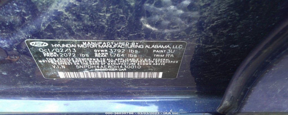 5NPDH4AE8DH430010 2013 HYUNDAI ELANTRA photo no. 9