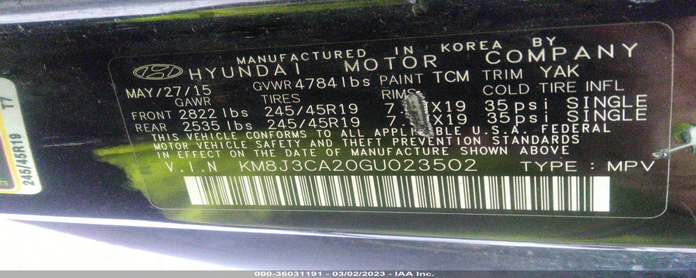 KM8J3CA20GU023502 2016 HYUNDAI TUCSON photo no. 9