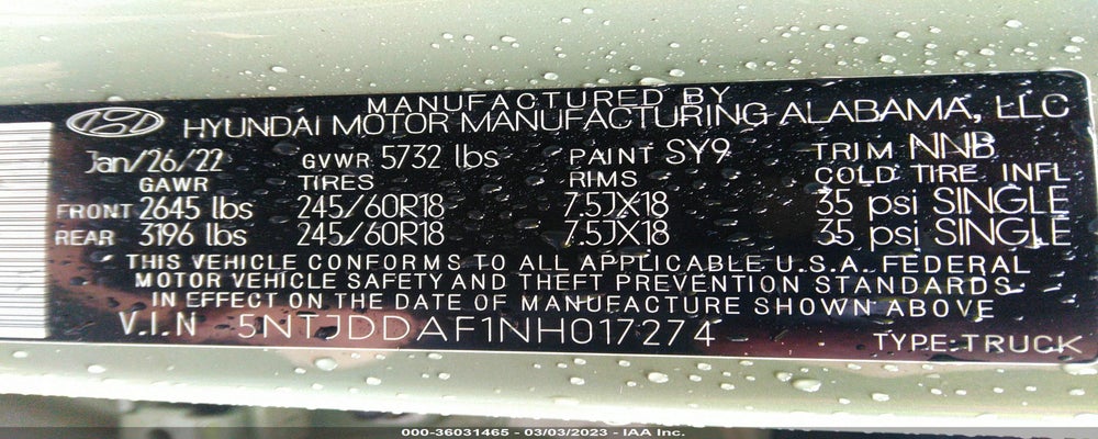 5NTJDDAF1NH017274 2022 HYUNDAI SANTA CRUZ photo no. 9