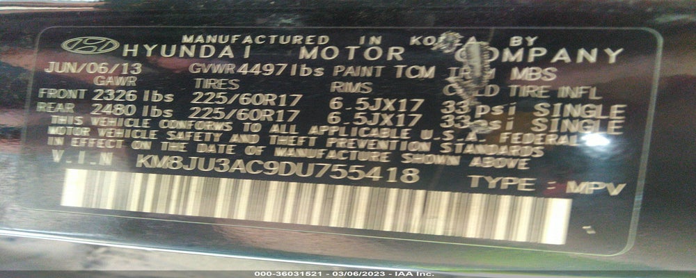 KM8JU3AC9DU755418 2013 HYUNDAI TUCSON photo no. 9