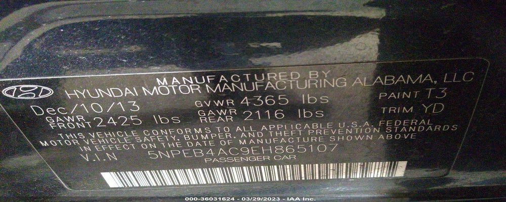 5NPEB4AC9EH865107 2014 HYUNDAI SONATA photo no. 9