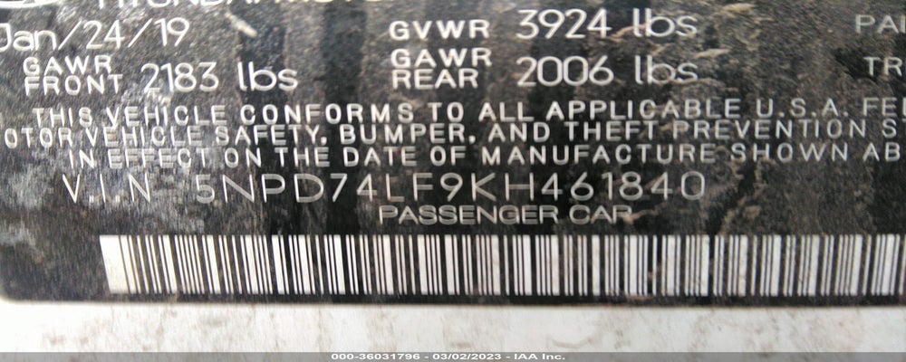 5NPD74LF9KH461840 2019 HYUNDAI ELANTRA photo no. 9