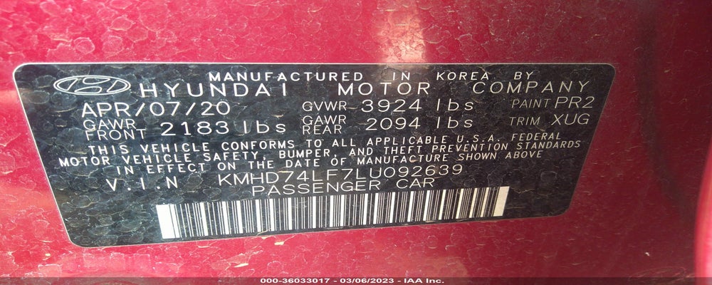 KMHD74LF7LU092639 2020 HYUNDAI ELANTRA photo no. 9