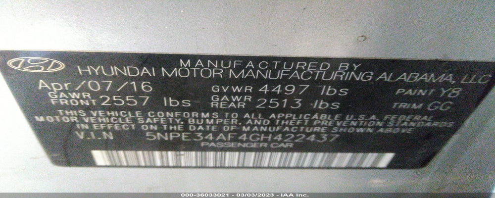 5NPE34AF4GH422437 2016 HYUNDAI SONATA photo no. 9