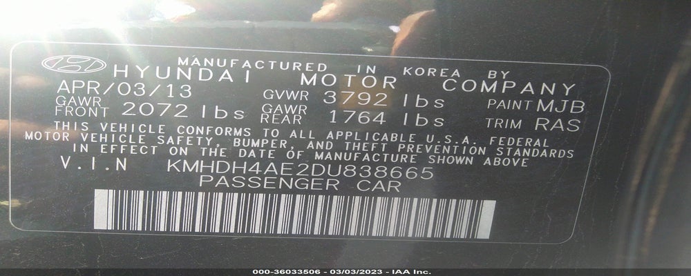 KMHDH4AE2DU838665 2013 HYUNDAI ELANTRA photo no. 9