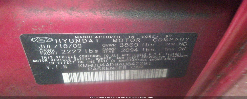 KMHDU4AD9AU842291 2010 HYUNDAI ELANTRA photo no. 9