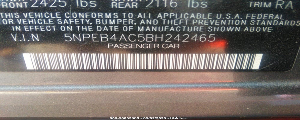 5NPEB4AC5BH242465 2011 HYUNDAI SONATA photo no. 9